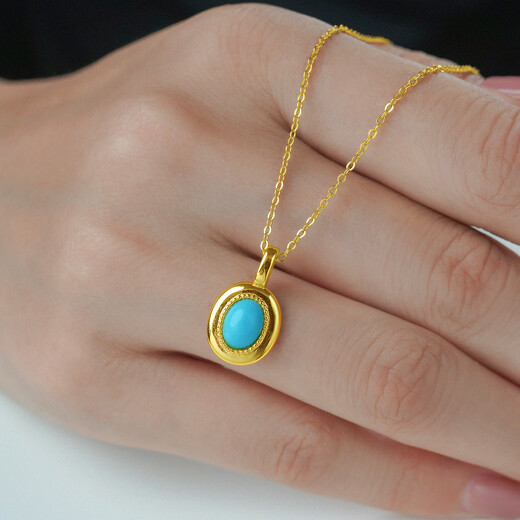 Hi Diamond Spot Oval Turquoise Pendant Gemstone Natural Colored Treasure Light Luxurious Temperament as a Birthday Gift for Your Girlfriend Turquoise Pendant (Silver Chain Delivered)