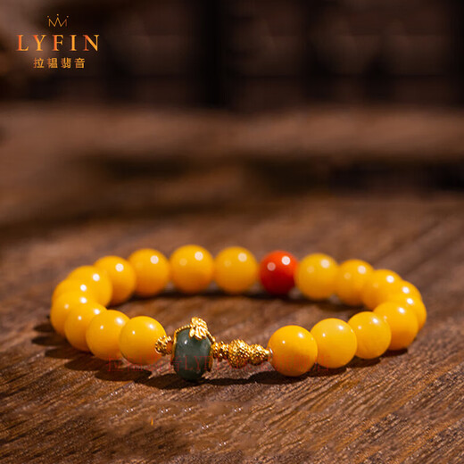 La Yun Feiyin Authentic Natural Beeswax Bracelet Women's Authentic Chicken Fat Yellow Southern Red Jade Accessories Old Wax Amber Bracelet Gift 7A Beeswax 8mm Original Design (Now inspected and issued with certificate 48 hours later)