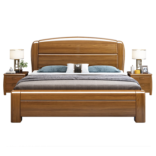 Chinese solid wood bed pure solid wood walnut master bedroom bed 1.8m