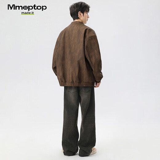 MMOPTOP old money velvet leather texture jacket autumn and winter men's handsome loose casual jacket MJK12 coffee XL