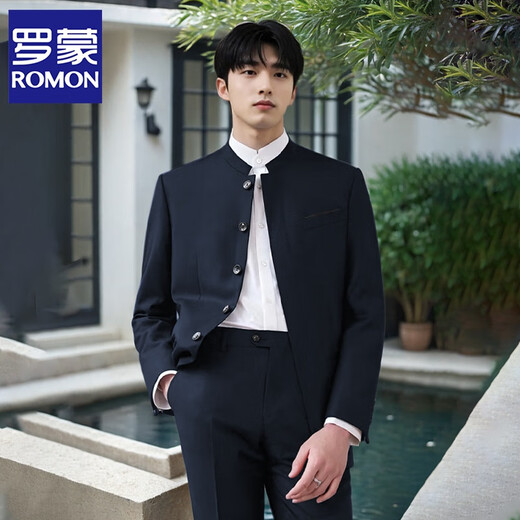 ROMON (ROMON) slim-fitting standing collar young Zhongshan suit men's groom wedding Chinese suit suit Chinese style gentleman suit dress Black [suit + pants + shirt] three-piece set XL