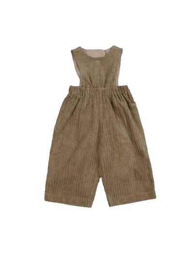 LELE JOVE Nordic style children's sleeveless overalls autumn and winter baby corduroy boys and girls casual versatile straight trousers overalls - dark brown 100