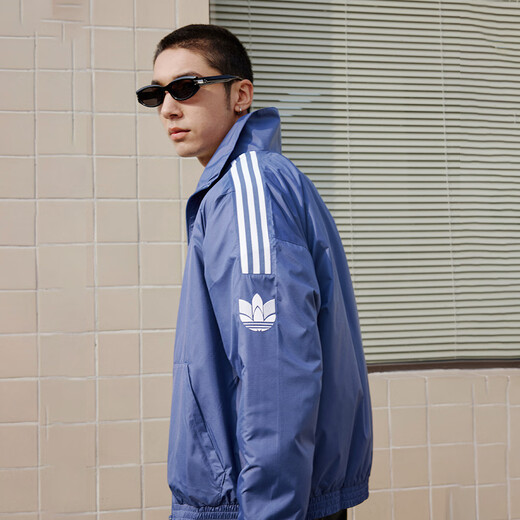 Adidas casual simple three stripes woven stand collar jacket men's autumn Adidas clover dark blue (recommended to choose one size up) M