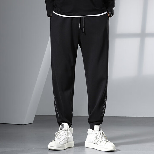 Tanye trendy brand large size plus velvet leggings men's winter fat loose sports pants men's plus fat enlarged black casual pants k10513 black plus velvet 5XL recommended 235-250Jin Jin equals 0.5 kg