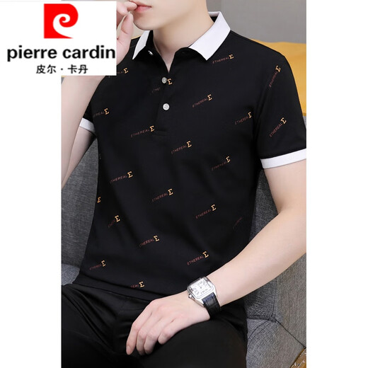皮尔卡丹（pierre cardin）高档2024冰感男装小翻领短袖T恤有领上衣男士衫带领男衫新款 黑色Q679 M