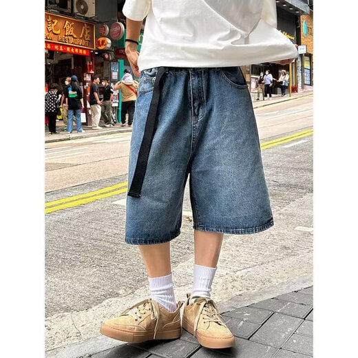 GANGPU TENDY ANTIGUO ANTIGUOS PROTISES DE DEJOS DE PARTIR PARA HOMBRES Y MUJER 2025 Summer Nuevo pantalones recortados Versátiles Harlan Mid Pants sueltos Azul 2xl