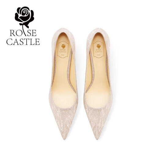 ROSE CASTLE水晶婚鞋女金色高跟日常婚纱两穿新娘订婚鞋敬酒单鞋 浅金色6.5cm6996 35