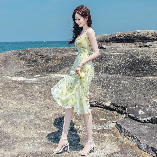 BMOI Sommer 2025 neuer Stil der Chic-atemberaubender schöner Rock sexy Temperament Temperament HAUSPERSULE Kleid gelbgrünes ärmellose Kleid m suggeriert 95104jin [Jin ist 0,5 kg]