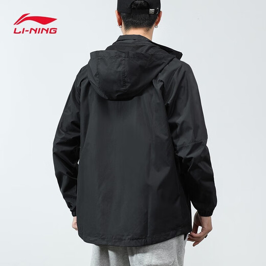李宁（LI-NING）外套男春秋季款风衣女夹克户外防泼水冲锋运动服保暖防风透气上衣 经典黑 L