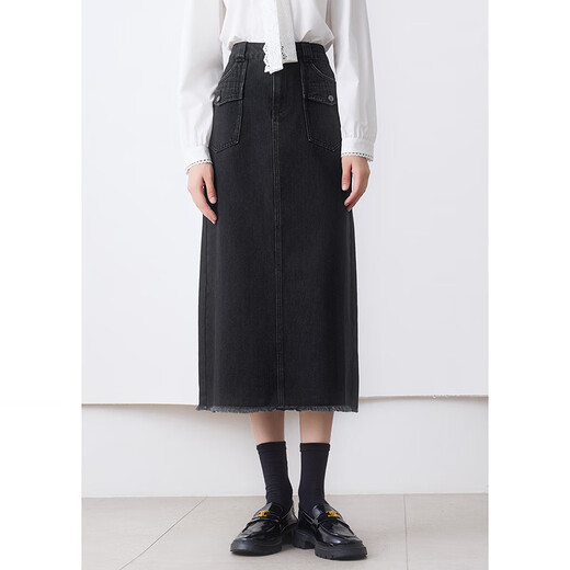 Betu women's autumn new skirt new retro revival high waist denim skirt skirt women 2409T76 black M