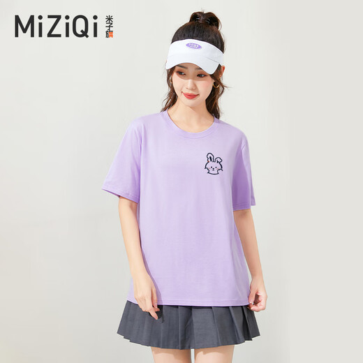米子旗女士T恤正肩宽松圆领休闲简约印花半袖短袖2025年夏季 白字9272左胸小 黑色 M/96-105斤