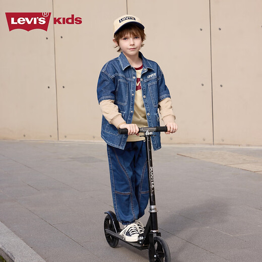 Levi s Levi's children's clothing boys' long-sleeved cotton denim shirt autumn new children's cardigan top jacket lake bottom blue 140/68 recommended height 128-140cm