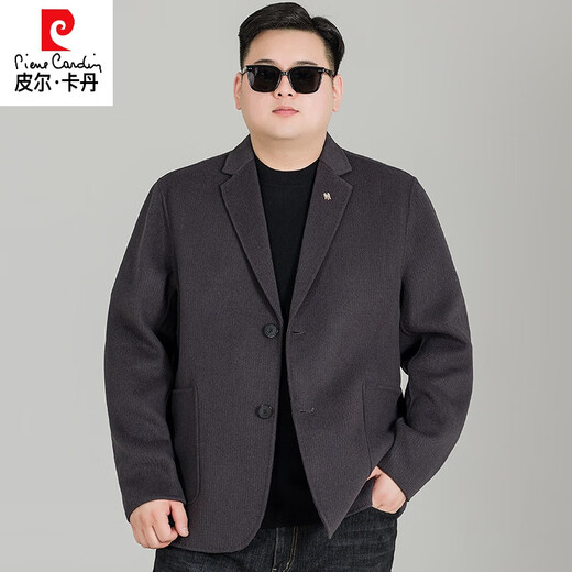 Pier Cardin large size double-sided wool coat for men's autumn and winter tweed coat plus fat plus larger men's clothing fat business wool suit dark gray 3XL (recommended 160-180Jin [Jin equals 0.5 kg])