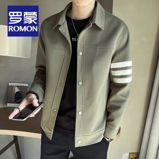 ROMON Piushuai color-blocked jacket for men, high-end, trendy, casual, versatile, handsome lapel, spring and autumn, cotton and thickening K351-83 light khaki, spring and autumn style, XL size 130-150Jin Jin is equal to 0.5 kg