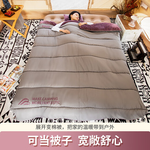 Beishanlang velvet sleeping bag, thickened in winter to protect against cold, portable single sleeping bag, outdoor adult warmth, 3.0kg iris purple, with storage bag + flocking pillow