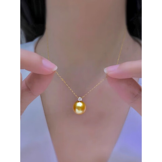 Fat Donglai's same style South Sea gold bead pendant, Philippine seawater pearl and shell bead necklace, 18K gold plated and diamond-plated, Princess style South Sea gold bead pendant, 16mm