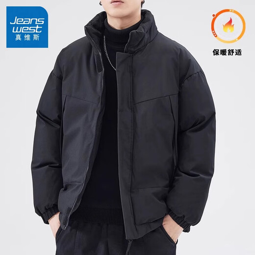 Jeanswest cotton-padded jacket for men in winter, thickened and warm, loose stand-up collar cotton-padded jacket for men 2026 new solid color versatile trendy brand cotton-padded jacket, black XL