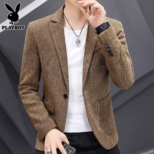 Playboy Suit Men's Corduroy Small Suit Men's Korean Casual Top Autumn and Winter Slim Jacket 2183 Khaki M 90-110Jin Jin is equal to 0.5 kg