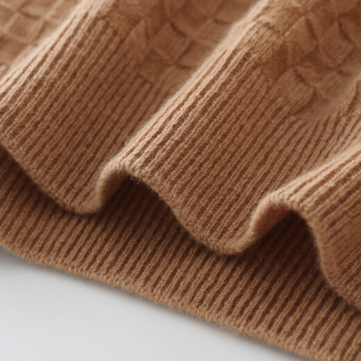 Chunzhu 100% sheep wool loose 3D plaid temperament slimming half turtleneck sweater base basic sweater women's top apricot color XXL/110