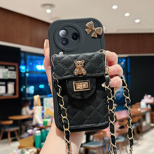 罗璐鸥小米Civi3手机壳斜挎挂绳MI CIVI3外壳链条背带硅胶壳保护套斜跨菱格零钱卡包防摔全包软壳女款 【白色-菱格小熊卡包款】+斜挎挂绳+屏幕保护膜 小米Civi3