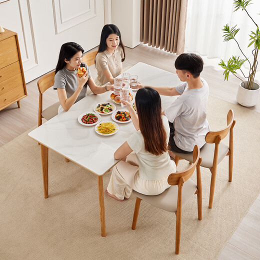 雅居轩原木风餐桌椅组合白蜡木小户型餐桌家用极简岩板餐桌 人气 餐椅*6张（6195Y） 【白蜡木原木风】