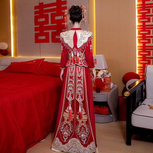 泰勒马丁秀禾服新中式2025新款中式婚纱结婚礼服新娘敬酒服大袖子中式嫁衣 HF025 2XL