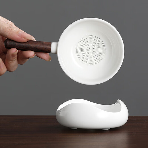 Shangyanfang mutton-fat jade porcelain tea leakage tea filter tea partition white porcelain tea fair cup integrated filter tea set accessories tea filter 1 side handle anti-scalding filter set