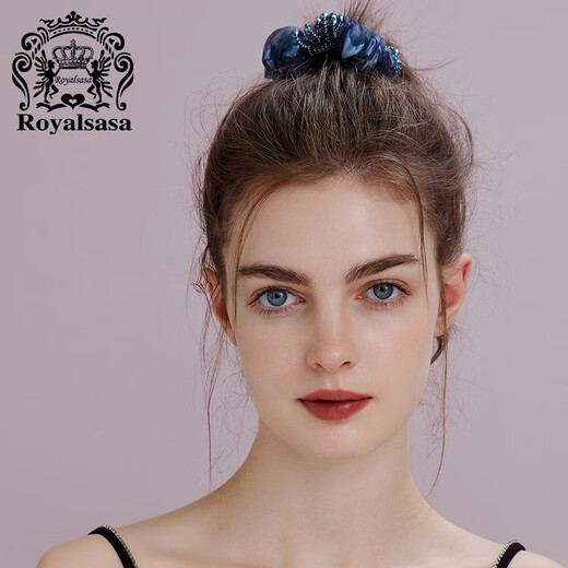 Royal Sasa Hair Accessoires, Haarkreis Perlen Stoff Kopf Blume koreanische Kopfbedeckung handgefertigtes Blumenhaarseil Haarseil Blau 9273