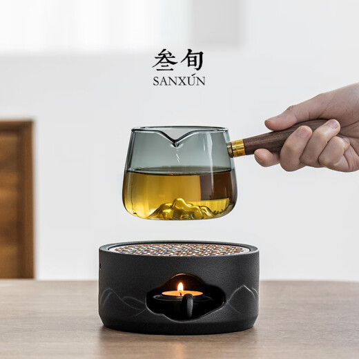 Thirty-year-old Mountain Warming Tea Stove Small Stove Candle Around the Stove for Tea Brewing Warming Base Tea Cup Heating Tea Warmer Mountain Warming Tea Stove [Zen Style Black]_Large Size