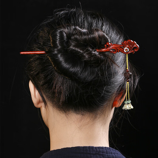 Ancient small-leaf red sandalwood hairpin comb for women, sandalwood comb gift box, hairpin for wife, girl birthday gift, practical for women, good luck, hairpin comb + gift box, gift bag