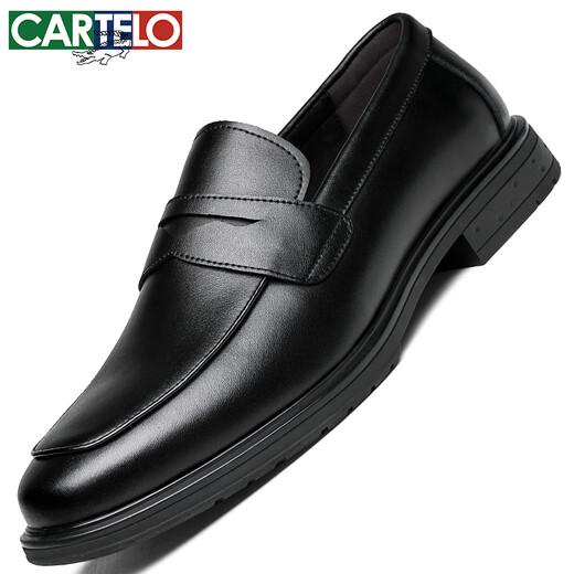 卡帝乐鳄鱼（CARTELO）英伦商务休闲鞋男士皮鞋一脚蹬透气乐福鞋软底皮鞋男9898黑色44