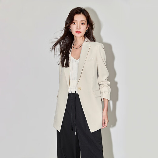 LILY Spring New Style Women's Temperament Professional Commuting Retro Solid Color One Button Casual Suit Jacket Women 606 Light Rice XL