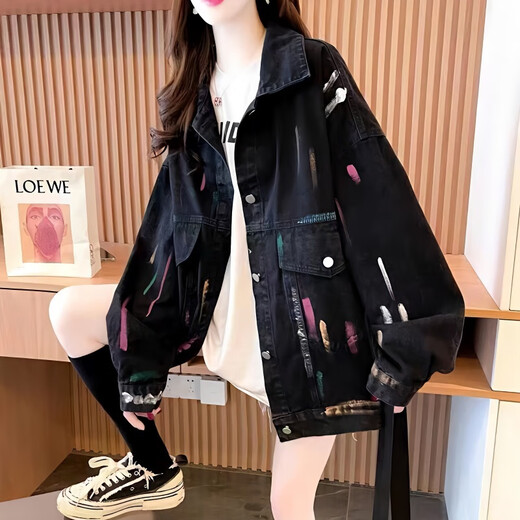 Sufulu Denim Jacke für Frauen koreanischer Stil Lose Studentin Denim Jacke Frühling und Herbst neuer Stil nach 00 großer Frauenjacke Trendy 9926# Bild Black S Vorgeschlagene 80-100jin [Jin gleich 0,5 kg]