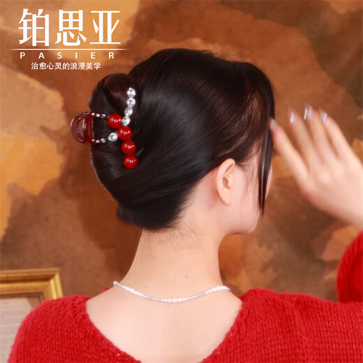 Plasia Pastura de cabello de color rojo para mujeres 2025 Nuevo clip rojo Año Nuevo Festivo Accesorios de cabello ACCESORIOS TEMPERAMIENTO PIEL PIELA ESTADO [ROJO] Estilo de diamante blanco 8 cm
