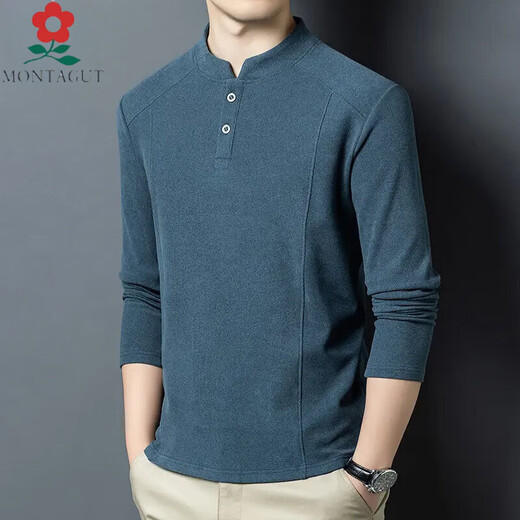 MONTAGUT autumn and winter double-sided German velvet bottoming shirt men's Henry collar trendy versatile long-sleeved T-shirt stand-up collar sweatshirt for men white D509 2XL recommended 150-170Jin Jin equals 0.5 kg