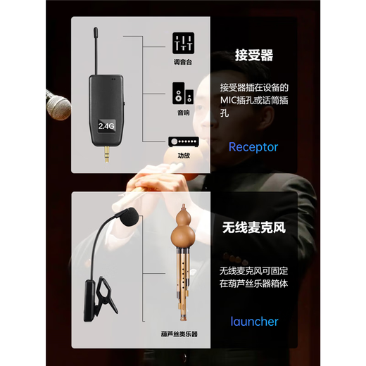Semimartian Q09 2.4G wireless instrument microphone Hulusi flute Erhu professional pickup one-to-two stage performance special microphone recording amplification musical instrument microphone Hulusi wireless single microphone (upgraded version) + large speaker good sound quality / no delay official standard configuration