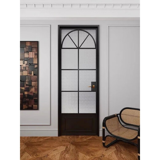 勤凯法式老铁门玻璃门卫生间门复古洗手间厕所门平开门包厢轻奢拱形门 法式复古平开门 肌肤黑
