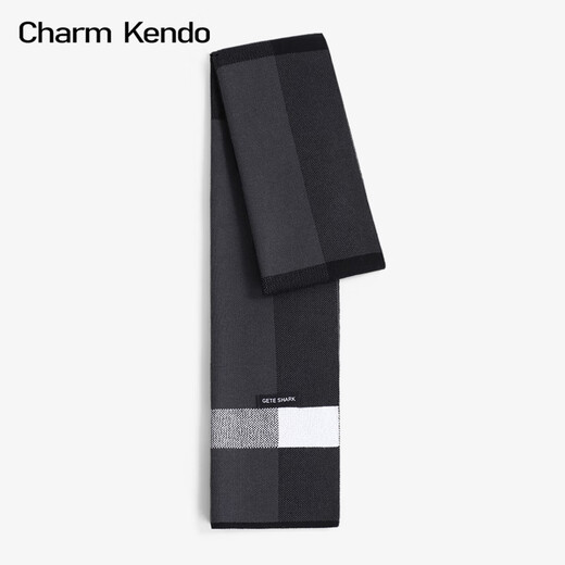 Charm Kendo男士围巾男秋冬新款百搭防寒保暖轻奢高档围脖新年生日礼物送男生 黑灰送男朋友实用老公