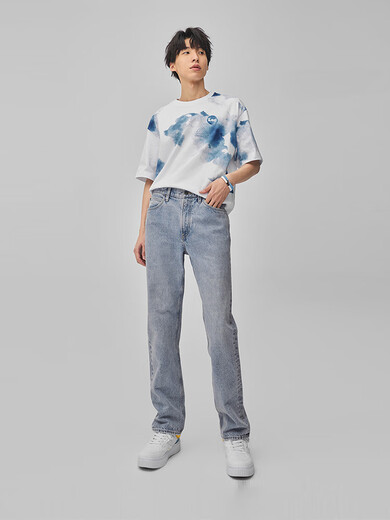 
Lee24 Spring 753 Comfortable mid-waist straight feet Light blue men's jeans trendy A05951 Light blue pants length 31 28