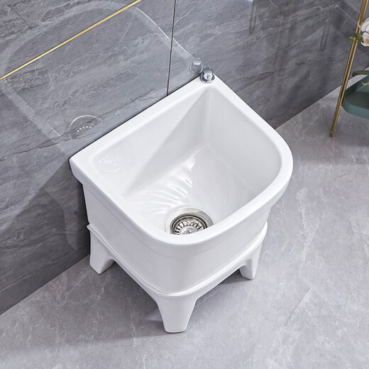 Mop pool balcony small ceramic wash mop pool mop pool household bathroom floor mop bucket automatic drain 40 cm flat mouth manual drain