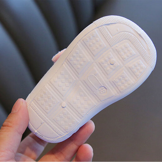 Conejo Big Text Baby Baby Shoes Baby Baby Sole Sole 0-1-2 años de primavera y zapato de verano hablan zapatos de tela para niños anti-deslizamiento Little Bee Pink Inner Longitud 12.5cm (6-12 meses recomendado)