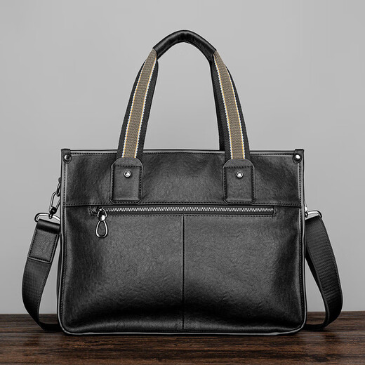 
COW briefcase men's head layer cowhide men's handbag large capacity genuine leather bag C-8621 elegant black 14 inches