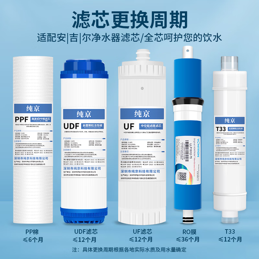 纯京适配安吉尔净水器滤芯A6 A4 V6 J2577 T1C J1205 V3P J2577/J2313/4030/J2305/J2405 A8 J1205配件 J1105-R0B8【全套五支】