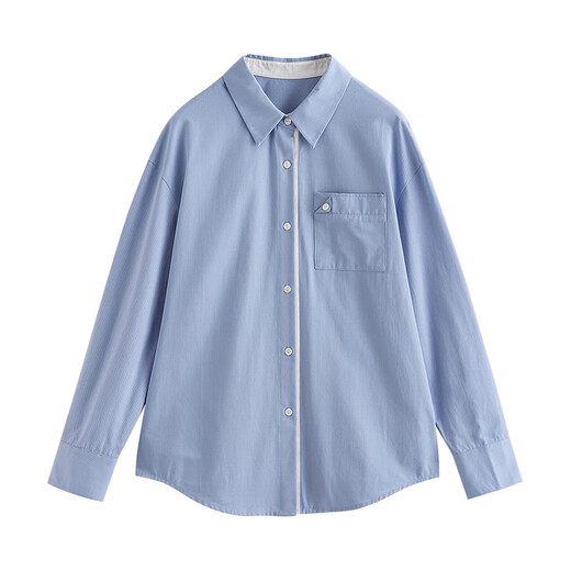 Chuyu Shirt Women's 2025 Autumn New European Style Multi-Color Bottoming Shirt Pure Cotton Versatile Top Sky Blue M