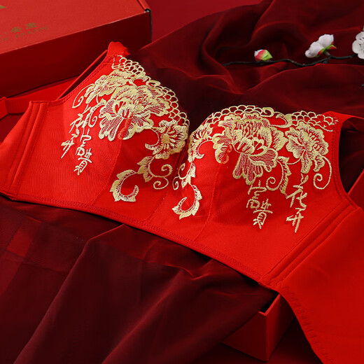 Catman big red zodiac year underwear women's small breasts gathered without steel rings Year of Snake Married Bride Sexy Bra Set 6624 Hongyun Gift Box Set 85C /38