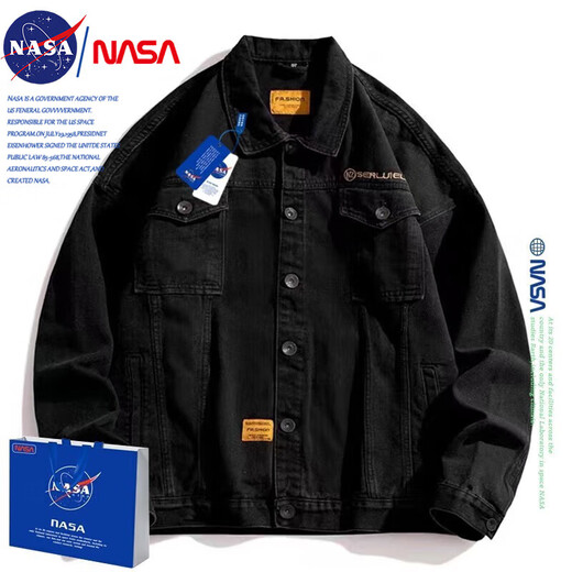 NASA RHUDE春季夹克衣服男潮流男装外套男士夹克衣服休闲牛仔工装外套春秋款 826黑色 XL (建议体重125-145斤)