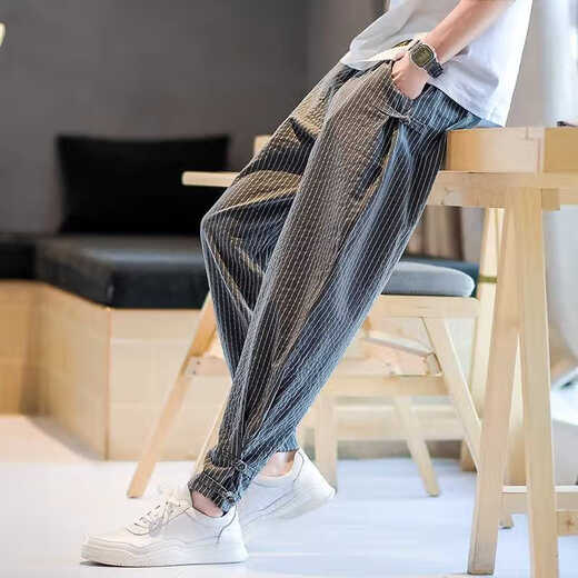 Kurashi Ichiki Kazuki Kuraishi Marca de moda Pantalones de lino con rayas de lujo Men 2025 Summer Fino Seda Pantalones Cortados Pantalones Harem Casales pantalones Men White M