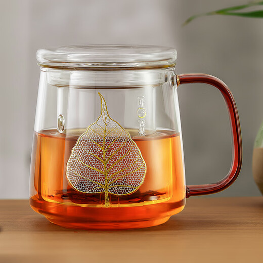 Yaji heat-resistant glass tea cup tea water separation tea cup office tea ceremony tea cup one-leaf bodhi cup 500ml