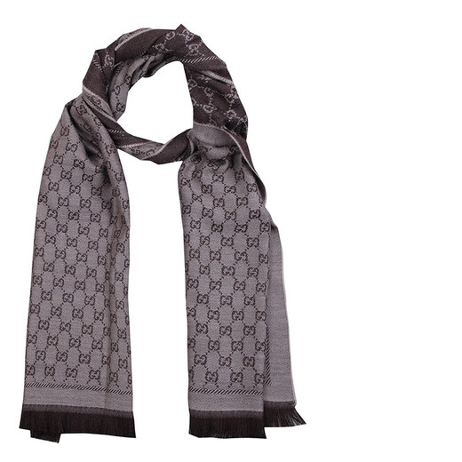 古驰（GUCCI）围巾 男女通用双G花纹图案双面用针织羊毛gucci围巾 米咖色 411115 3G200 9764