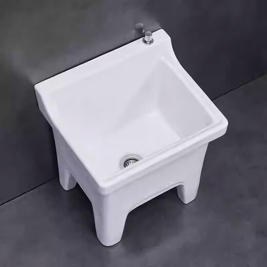 Shantou Lincun ceramic mop pool balcony mop pool large square mop basin table-controlled automatic drain mop pool 34cm flat mouth - plastic drain (see Figure 2)